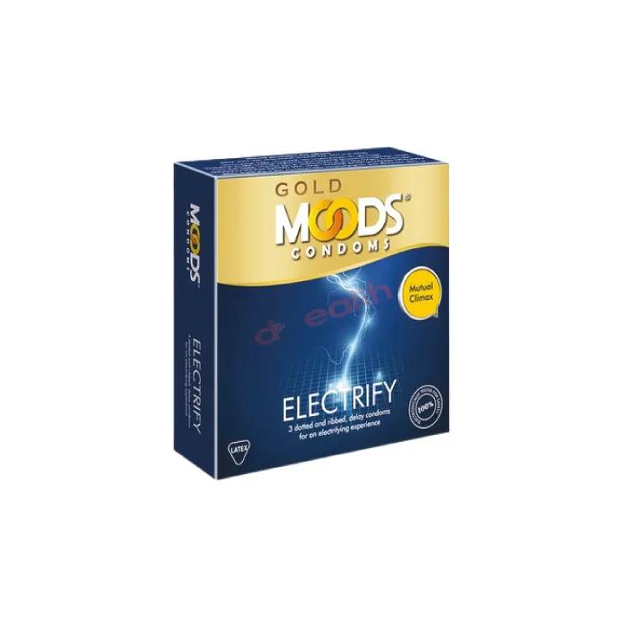 Moods Gold Electrify 3 Dotted and Ribbed,Delay Condoms Single Pack (1x3)= 3pcs I dHealth